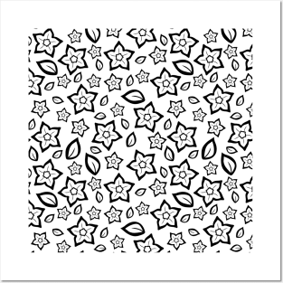 Black Over White Abstract Line Art Flower Pattern Posters and Art